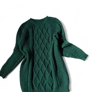 Oversized Chunky Cable Knit Festive Cozy Boho Sweater Dress Womens M Holiday
